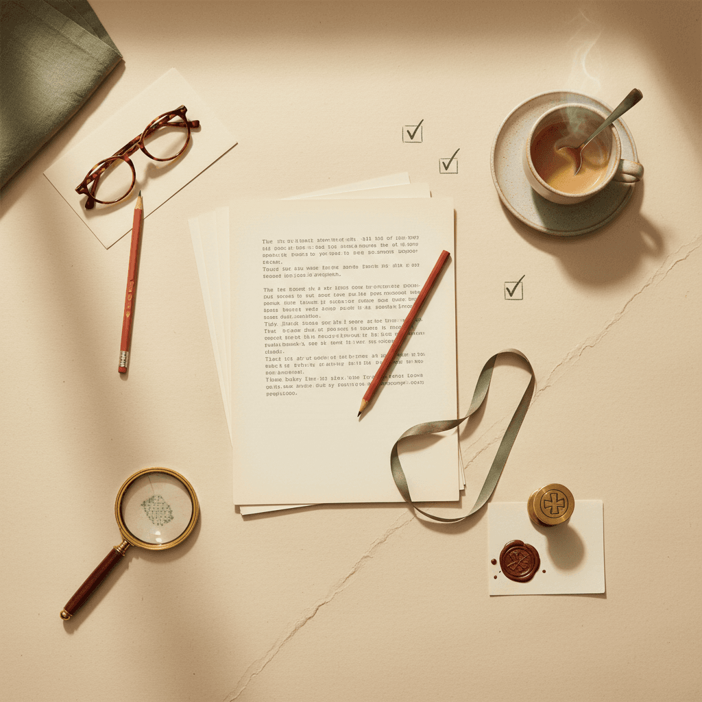 Documento acadêmico sobre mesa com marcações digitais em verde e vermelho — TCC Guardian