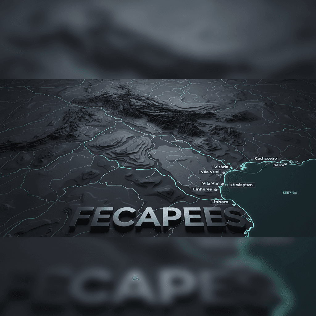 Mapa estilizado do Espírito Santo com logotipo FECAPEES em relevo — identidade institucional
