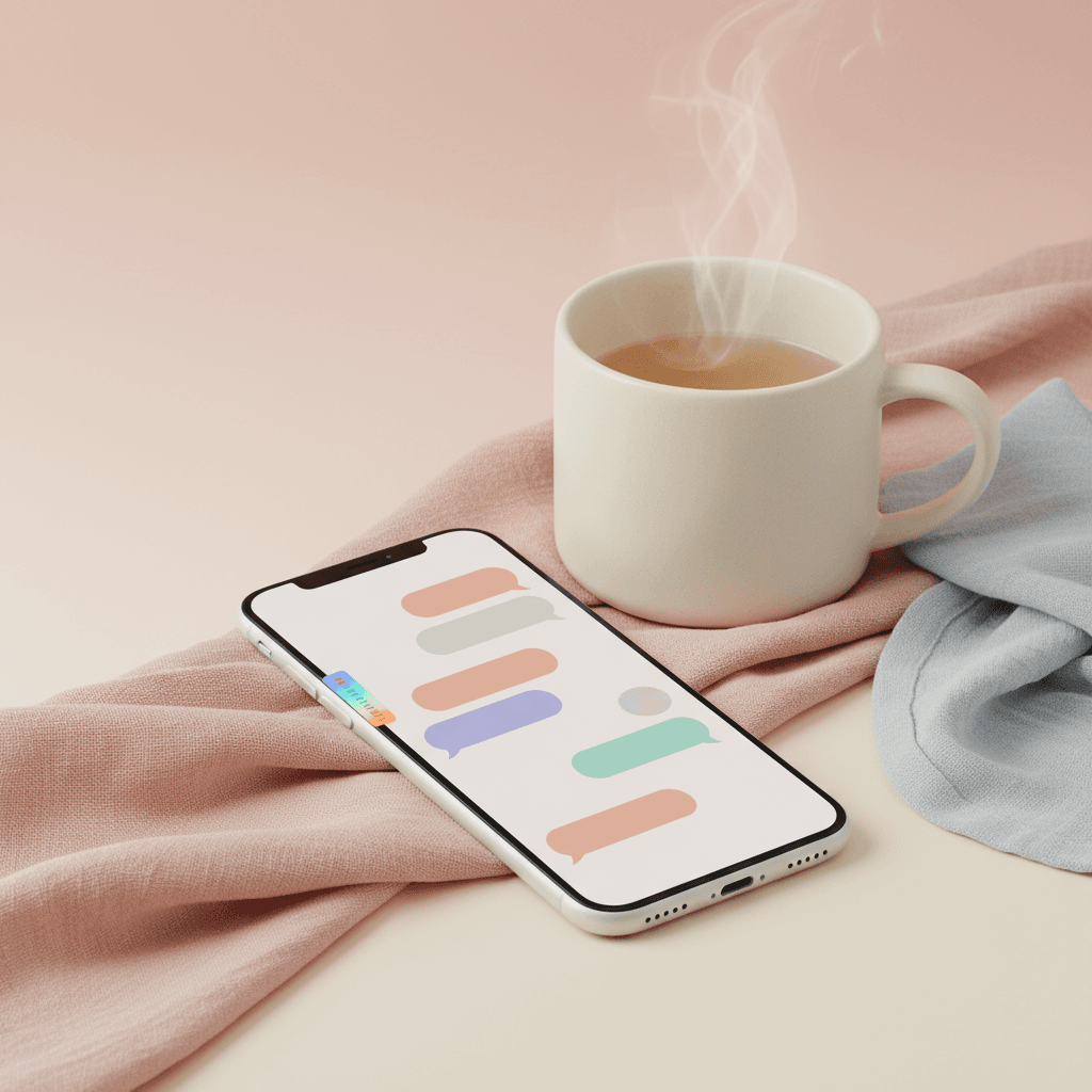 PWA em telefone com paleta suave pastel e gradiente inspirado em Gemini — mamae-me-ajuda